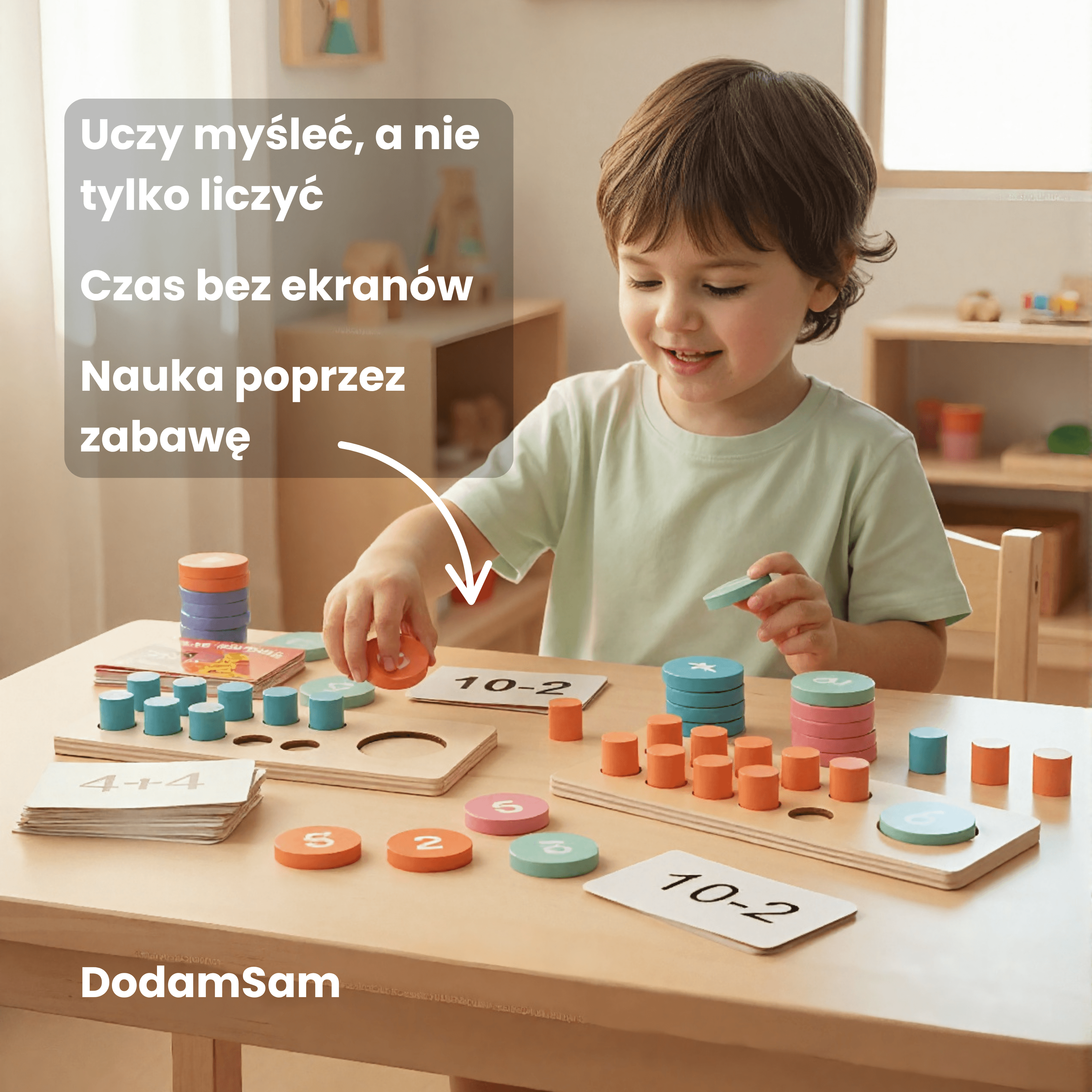 DodamSam – drewniana tablica edukacyjna do nauki arytmetyki | Zabawka Montessori 3+