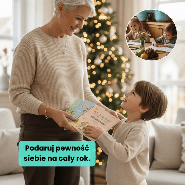 Zestaw 4 zeszytów do nauki pisania | Magiczny tusz + uchwyt